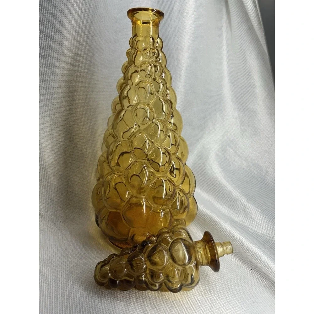 Vintage Italian Amber Glass Genie Bottle ~Bulging Bubble ~ Missing Plastic Seal